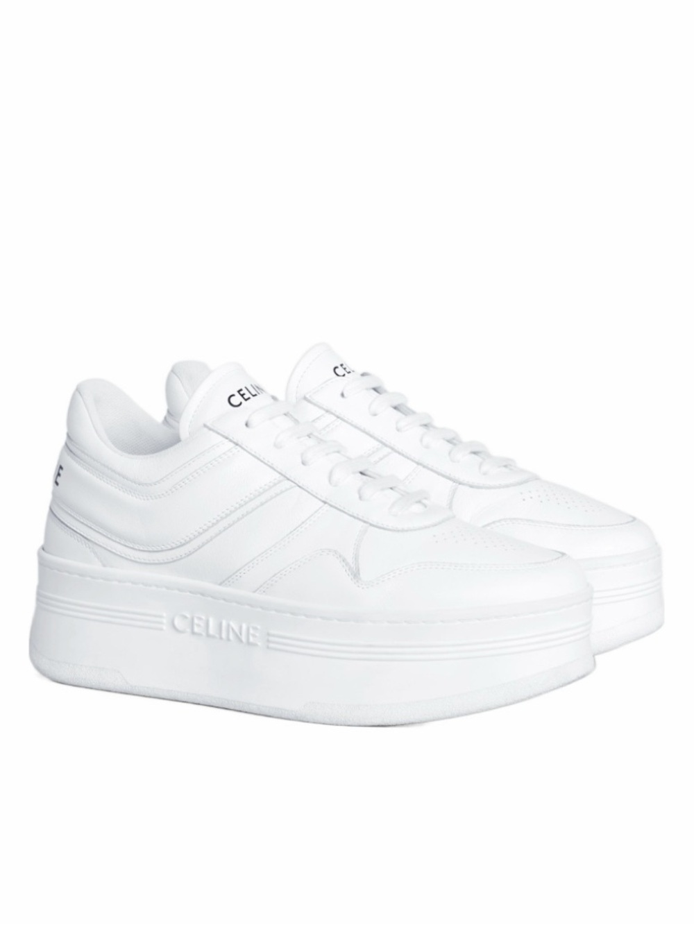 Celine White Leather Platform Sneakers